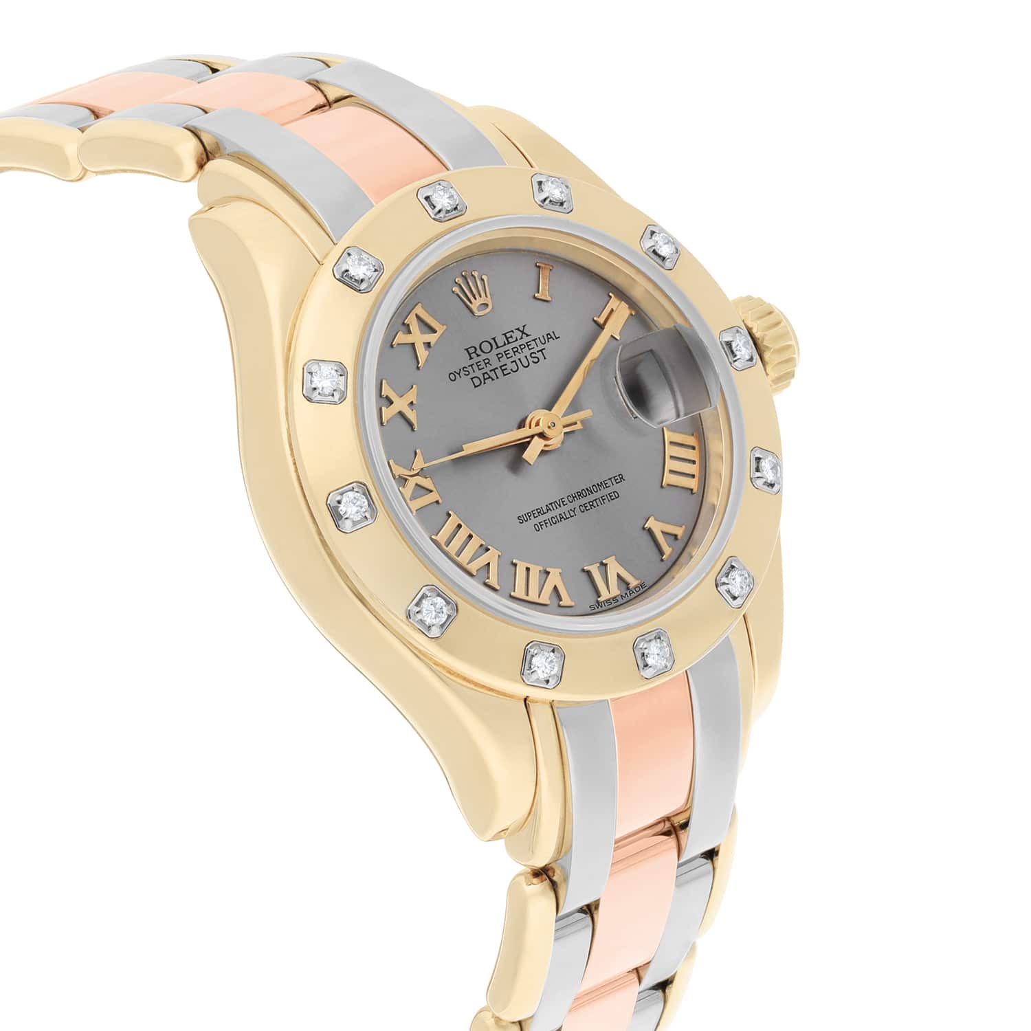 Rolex Lady-Datejust Tridor Pearlmaster 18K Rose/Yellow/White Gold 29mm Ladies Box Papers 69318