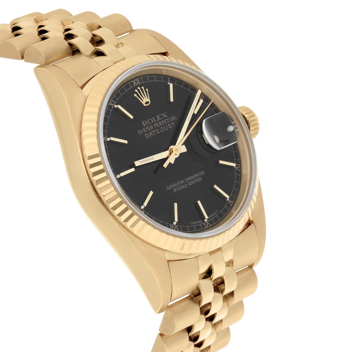 Rolex Datejust 18k Yellow Gold Black Dial Jubilee Mens 36mm Watch 16018