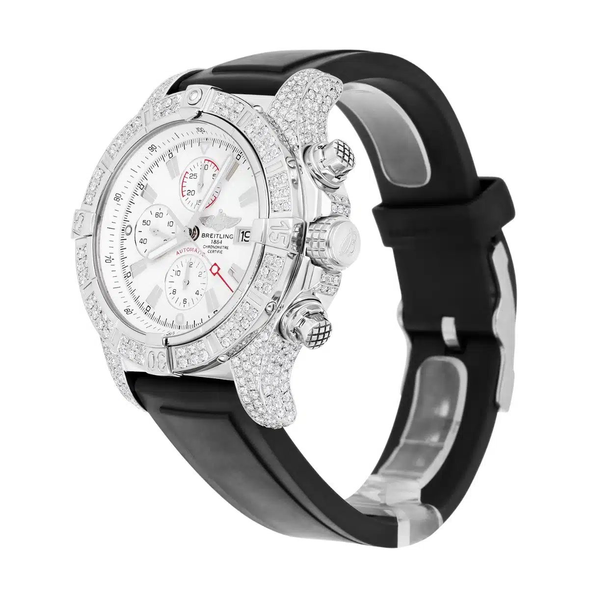 Breitling Super Avenger White Dial A13370 Stainless Steel Custom Diamond Watch – image 4