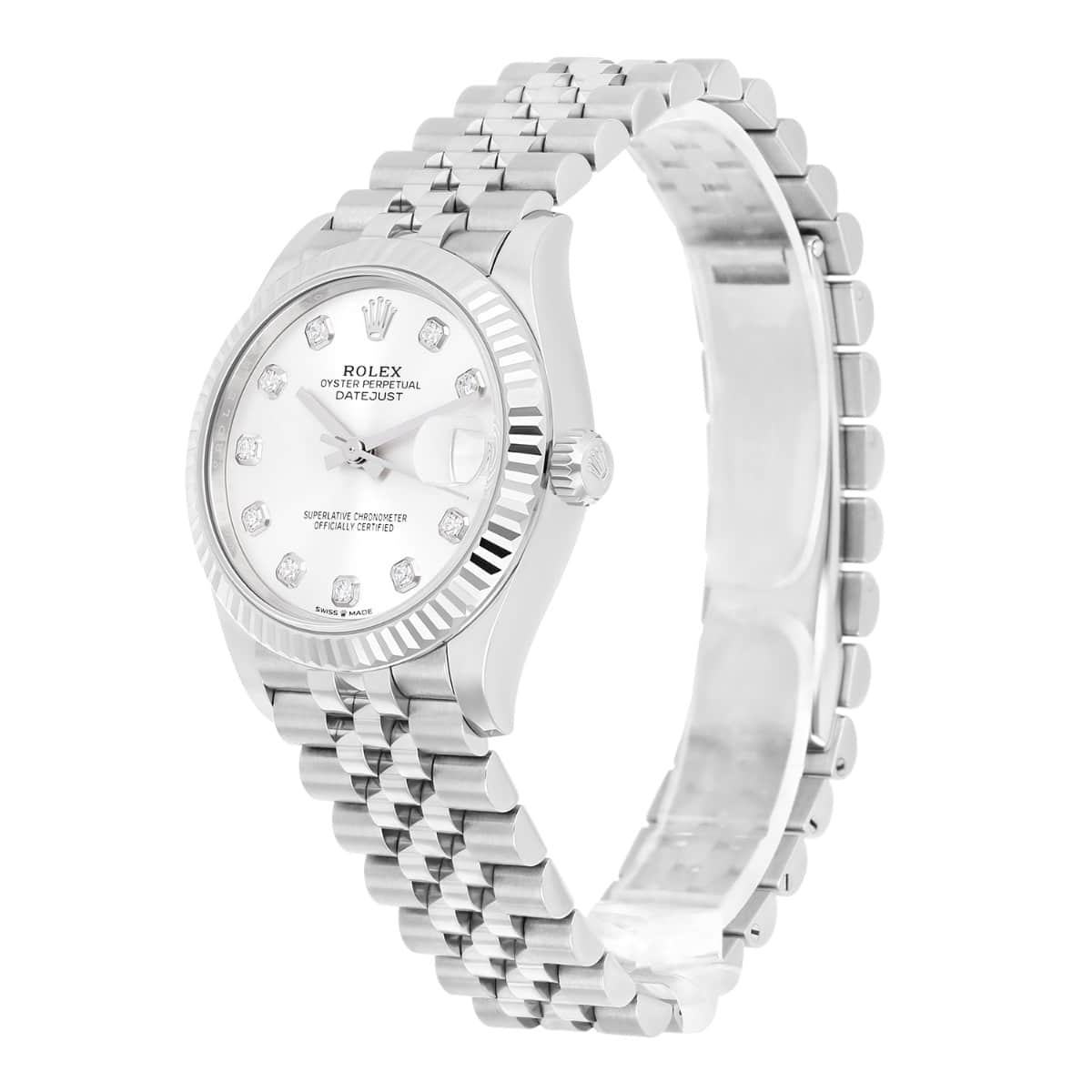 Rolex Datejust Ladies 278274 31mm Silver Diamond Dial Fluted Bezel Jubilee Band