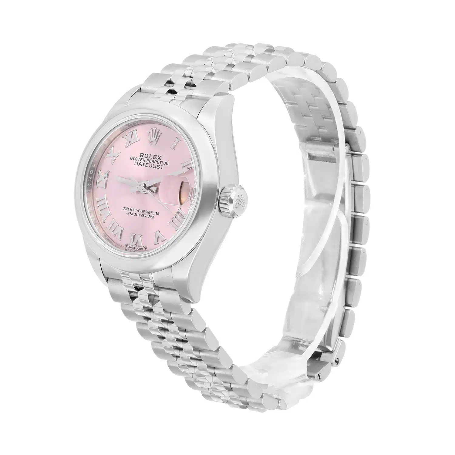 Rolex Datejust 28 Pink Roman Domed Stainless Steel Jubilee 279160 Never Worn – image 5