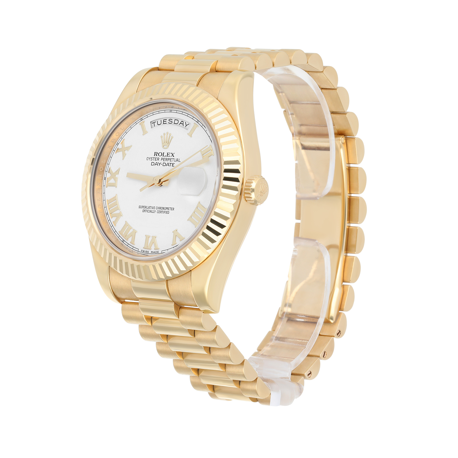 Rolex Day-Date II 218238-0037 Yellow Gold Watch White Roman Dial Complete