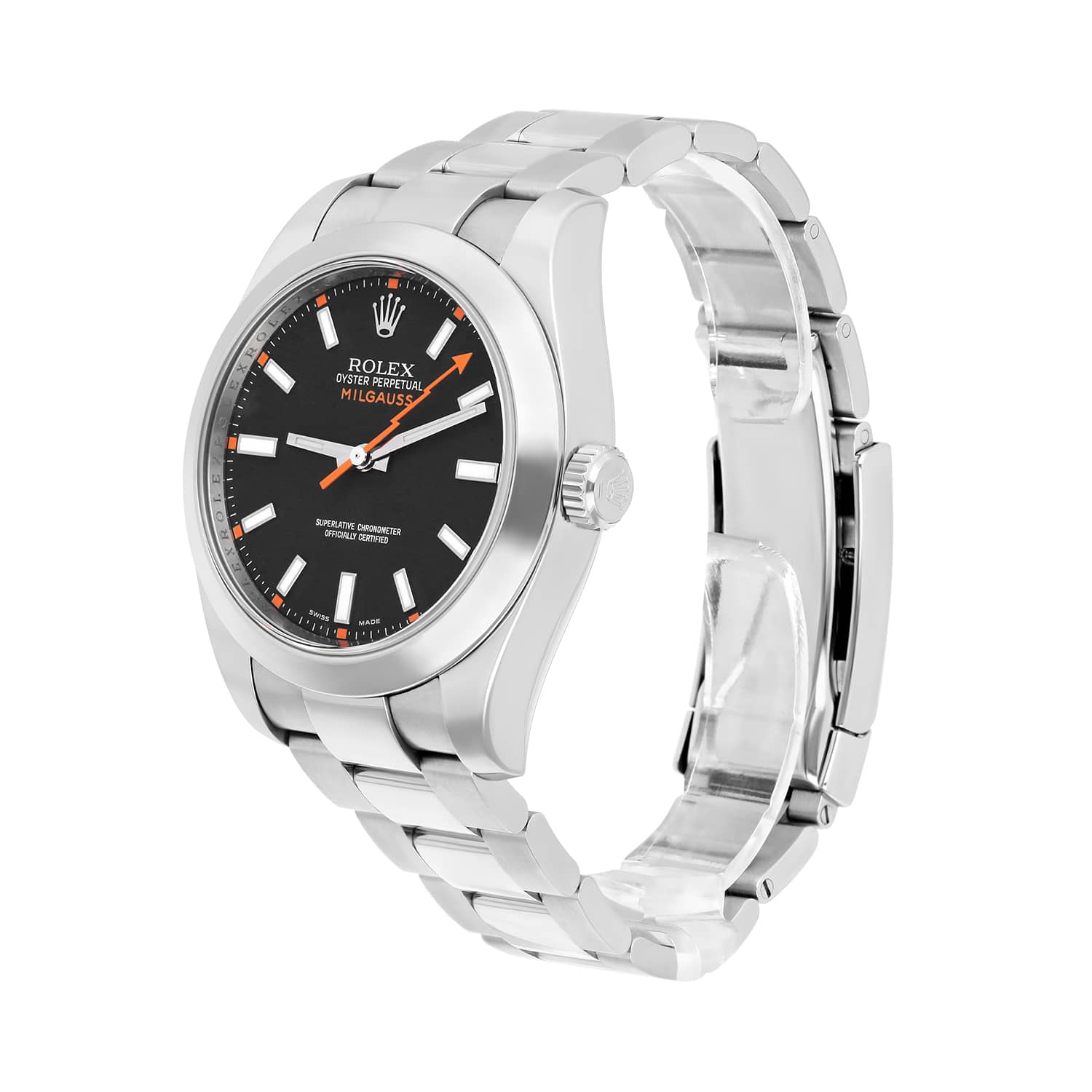 Rolex 116400 Milgauss 40mm Stainless Steel Orange Hand Black Dial Watch - 2013