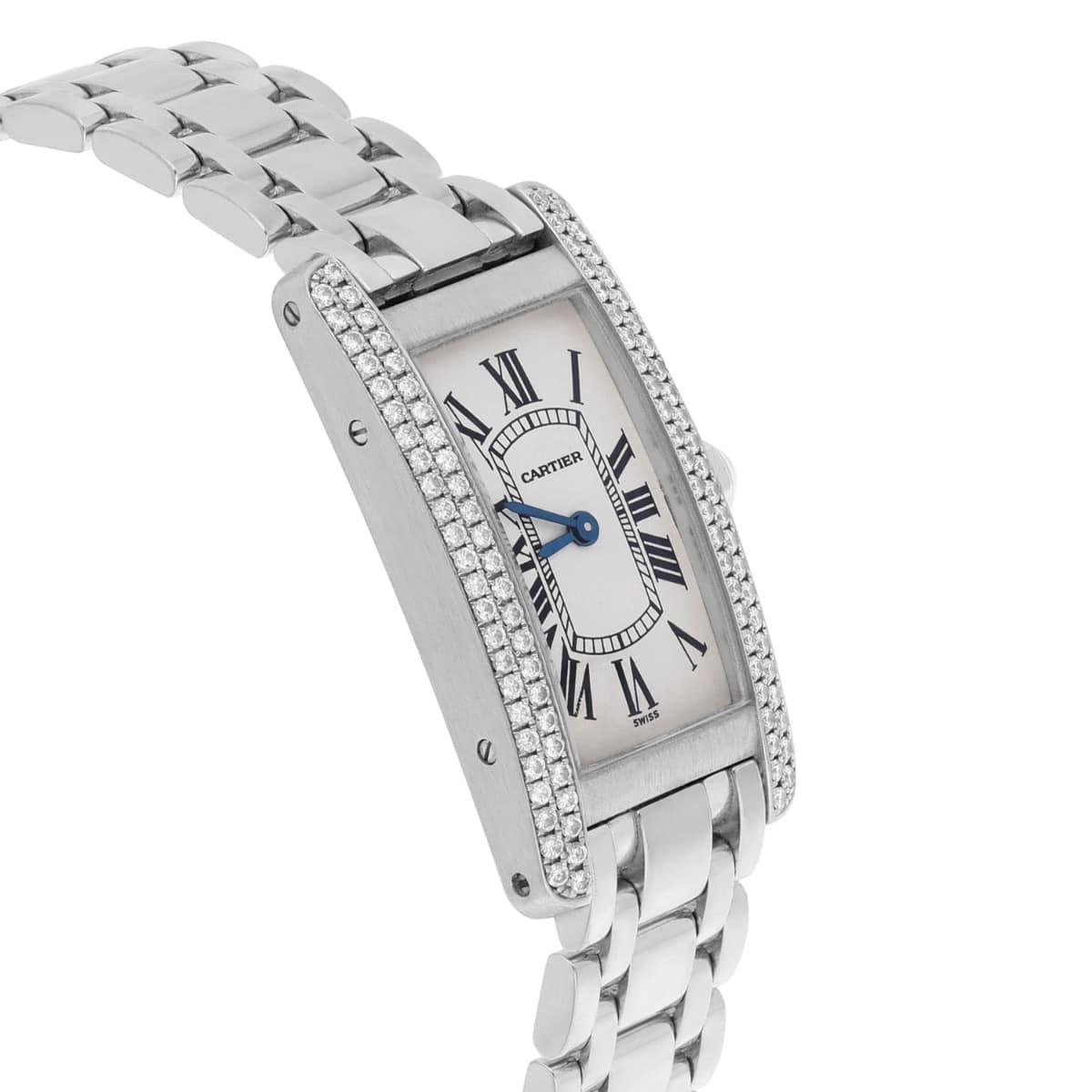 Cartier Tank Americaine Small Quartz 18k White Gold Ladies Diamond Watch