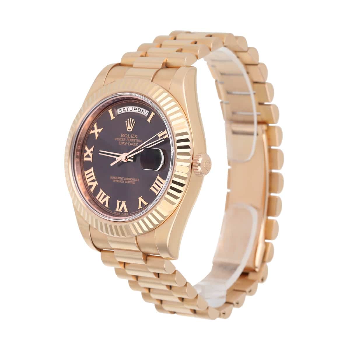 Rolex 41mm Day-Date 218235 18K Everose Gold President Bracelet Chocolate Dial