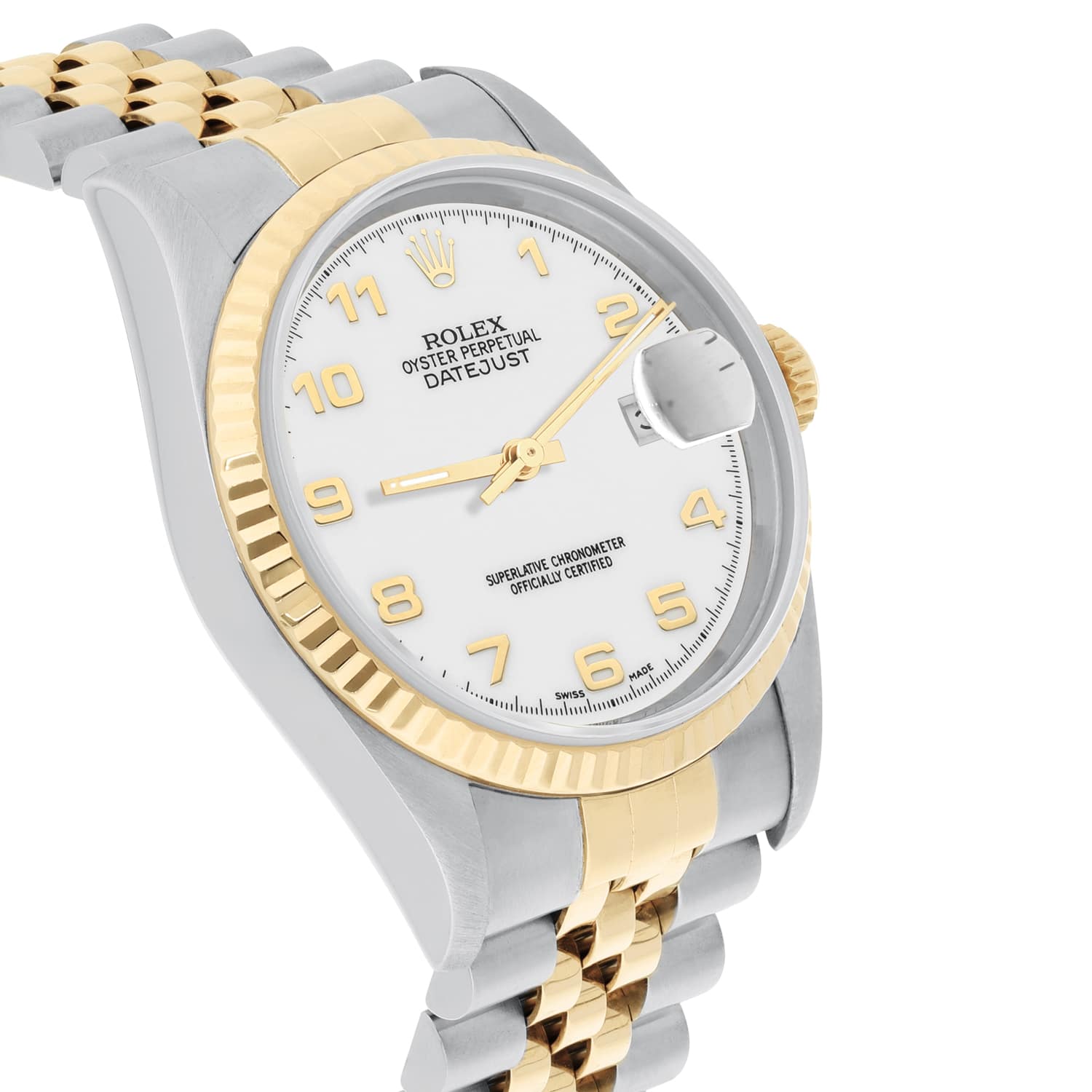 Rolex Datejust 36mm Two Tone White Arabic Dial Jubilee 16233 Circa 2000