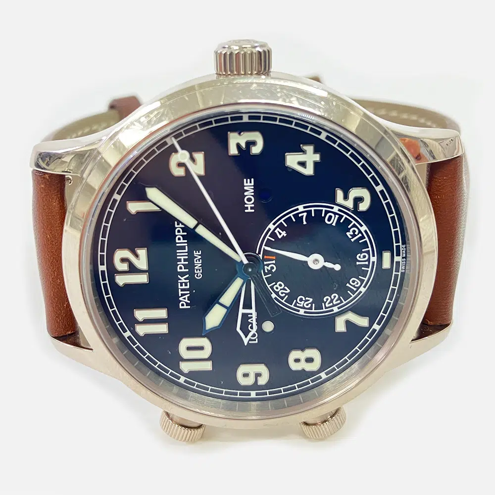 Patek Philippe Calatrava Travel Time 5524G-001 White Gold with Brown Leather Watch Blue Dial – image 3
