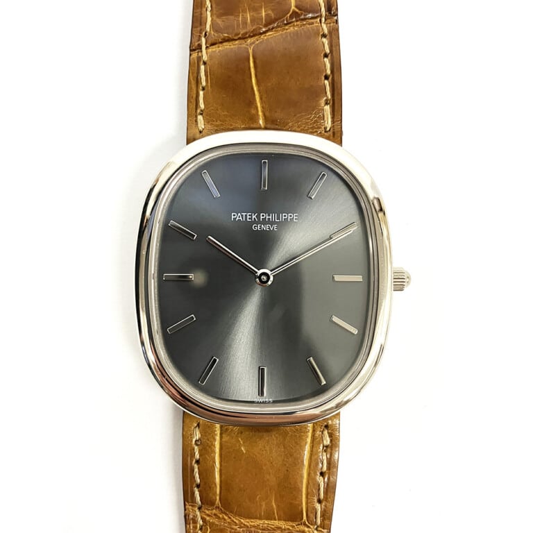Patek Philippe Golden Ellipse 3738G-100 White Gold With Brown Leather Watch Grey Dial