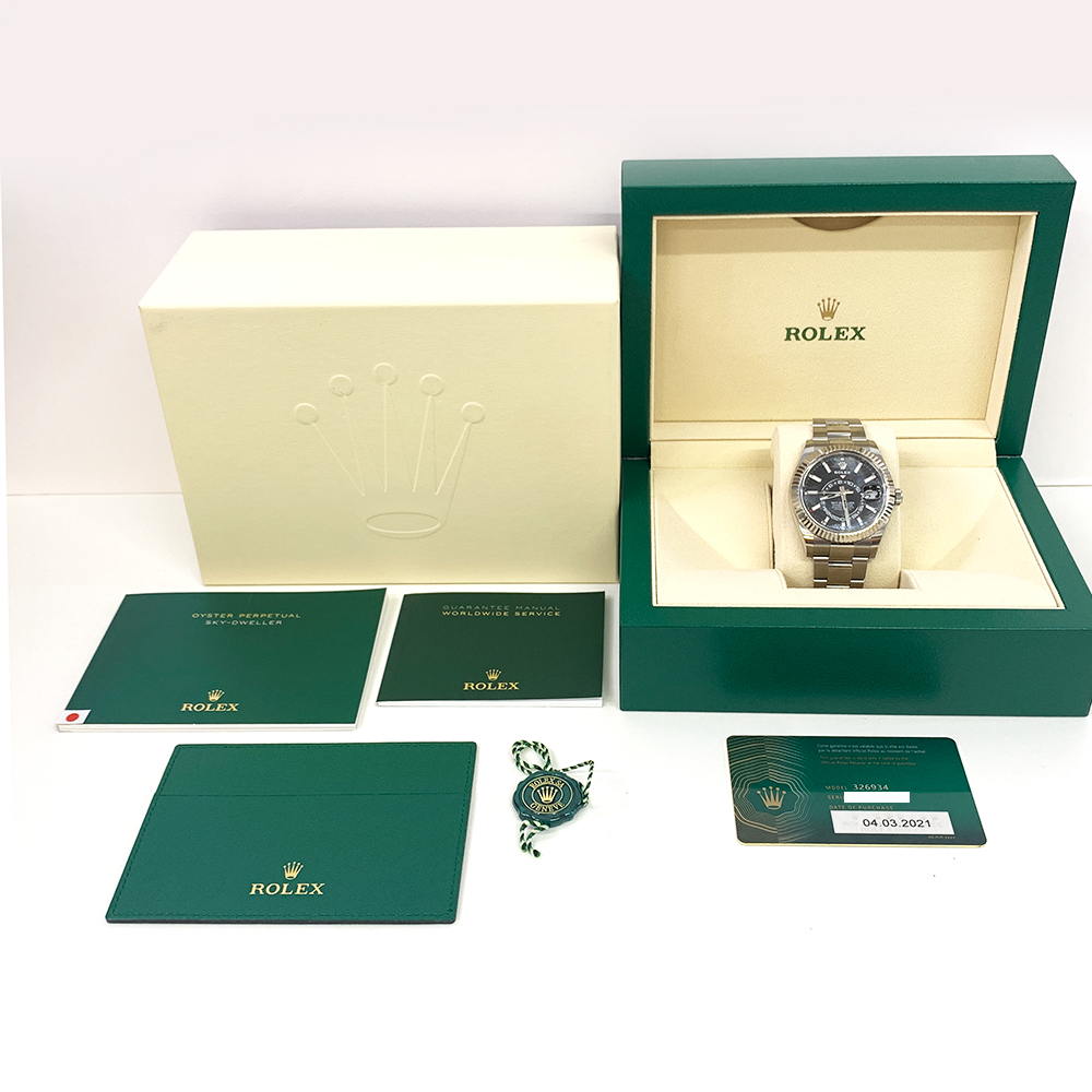 Rolex Sky-Dweller Black Dial 326934 Oyster Stainless Steel Watch White Gold Bezel 2021