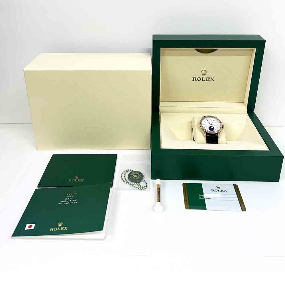 Rolex Cellini Moonphase 39mm 50535 18K Rose Gold with White Dial Watch 2019