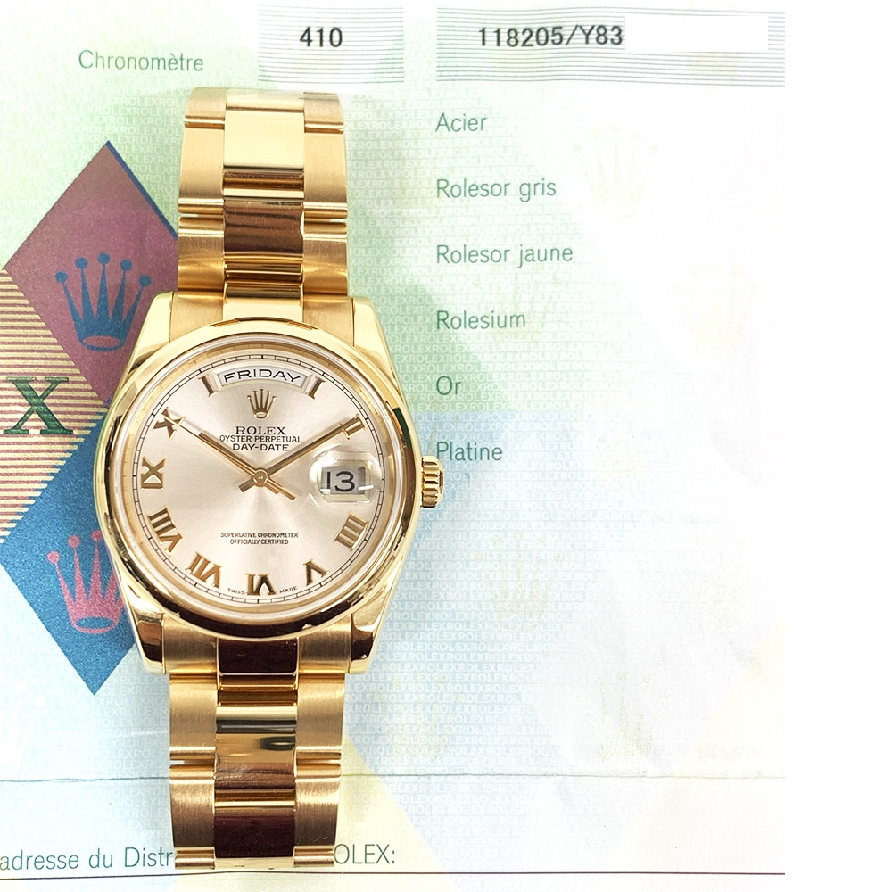 Rolex Day-Date 118205 36mm Oyster Rose Gold Watch Champagne Roman Dial 2004