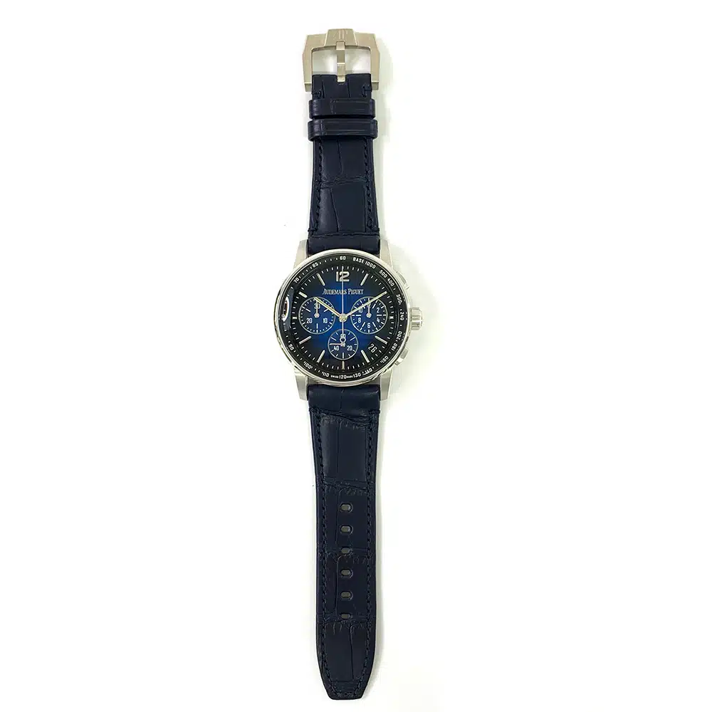 AP Code 11.59 Chronograph White Gold With Blue Leather Watch Blue Dial