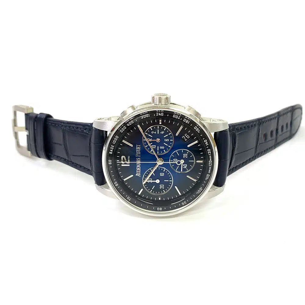 Audemars Piguet Code 11.59 Chronograph 26393BC.OO.A002KB.01 White Gold With Blue Leather Watch Blue Dial MINT 2022 – image 8