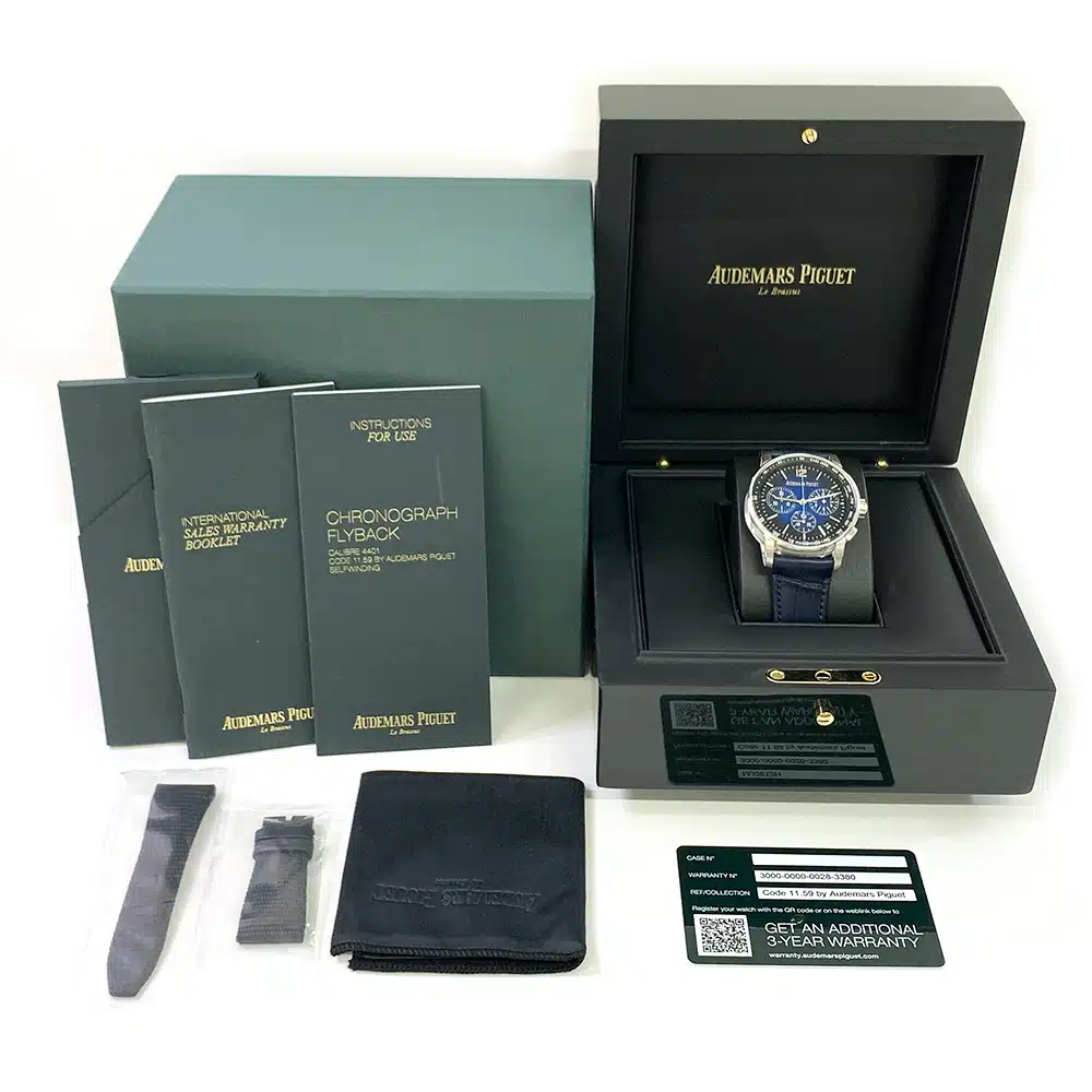 Audemars Piguet Code 11.59 Chronograph 26393BC.OO.A002KB.01 White Gold With Blue Leather Watch Blue Dial MINT 2022 – image 9