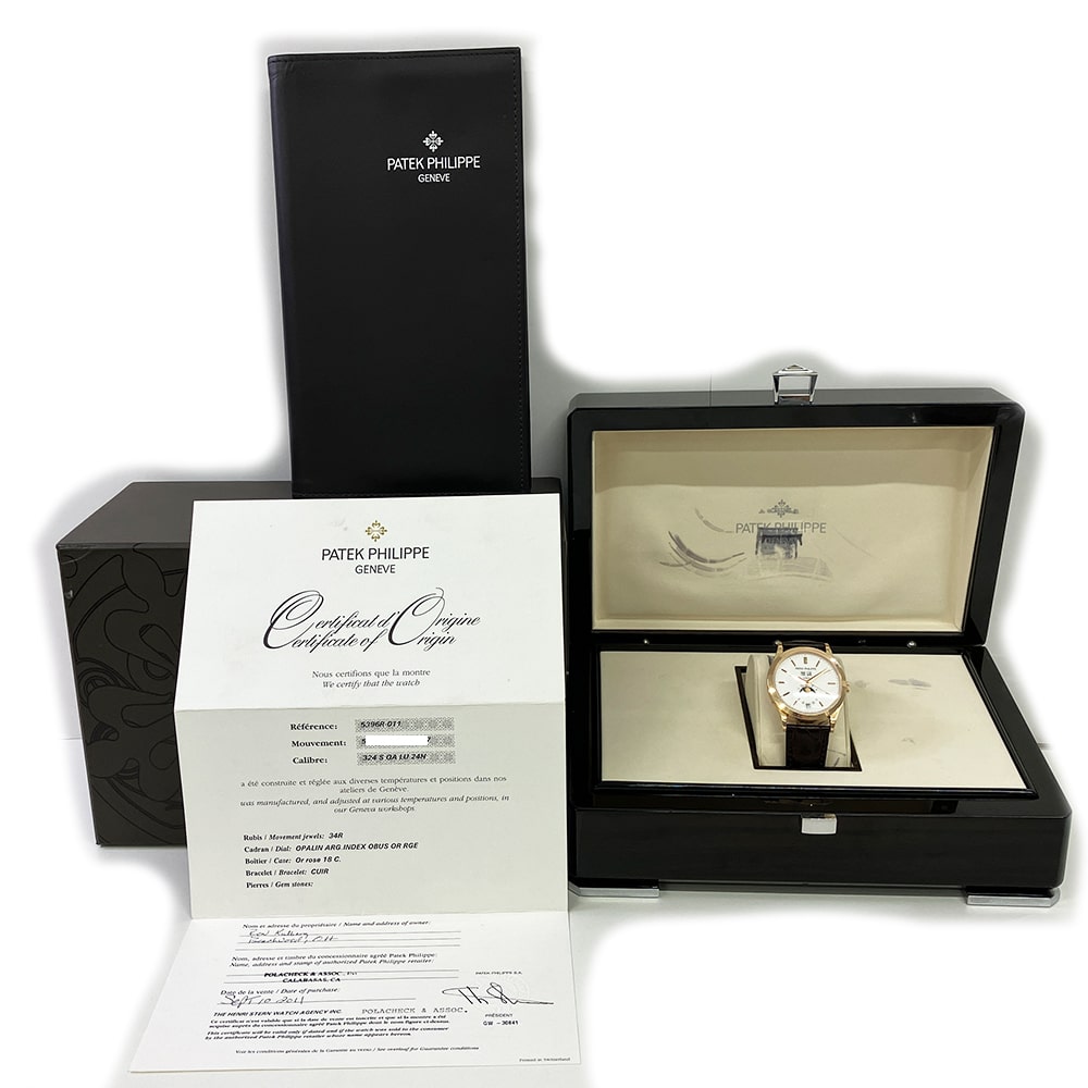 Patek Philippe Complications Annual Calendar 38.5mm 5396R-011 Rose Gold with Brown Leather Watch Silver Dial