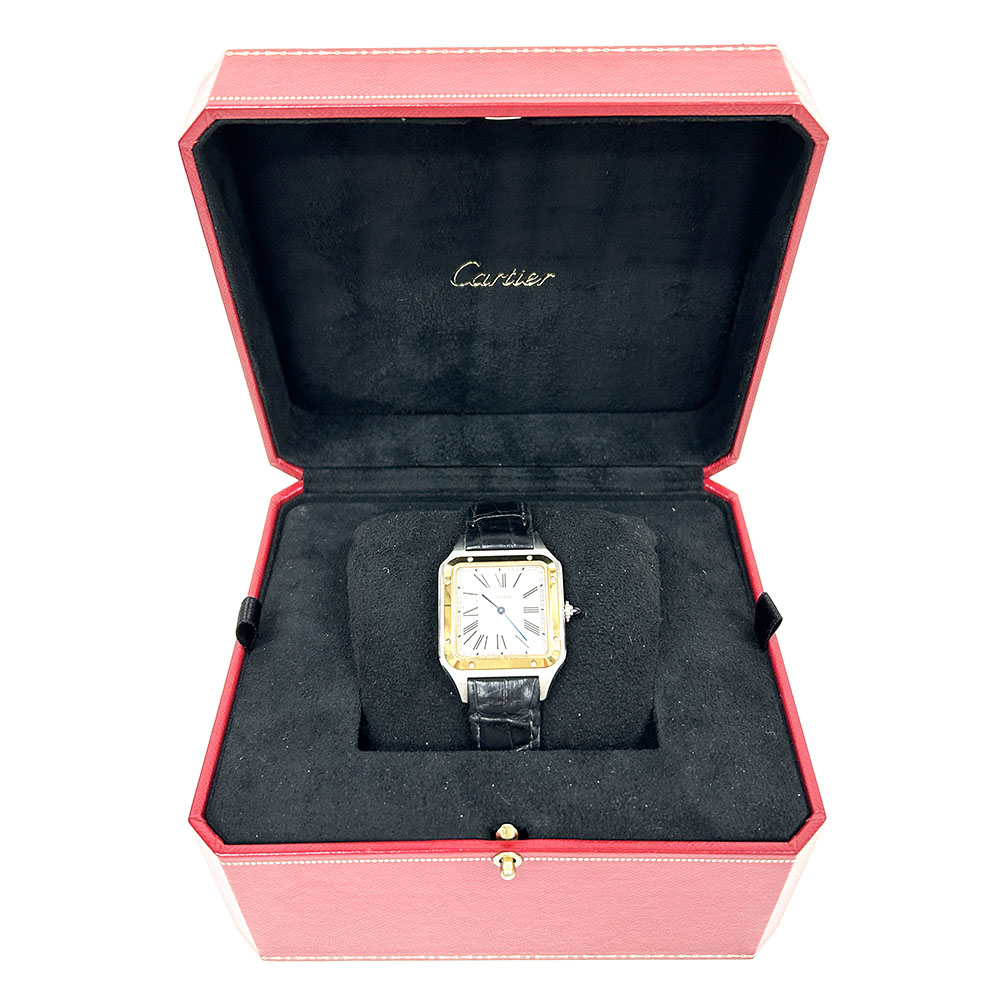 Cartier Santos-Dumont W2SA0011 Stainless Steel & Rose Gold Watch Silver Roman Dial