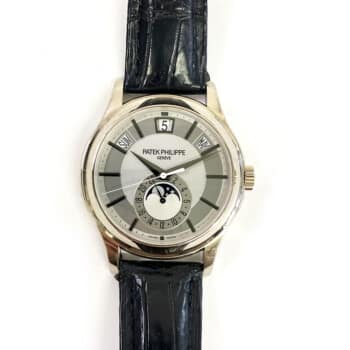 Patek Philippe Complications Annual Calendar 40mm 5205G-001 White Gold With Blue Leather Watch Grey Dial 2014