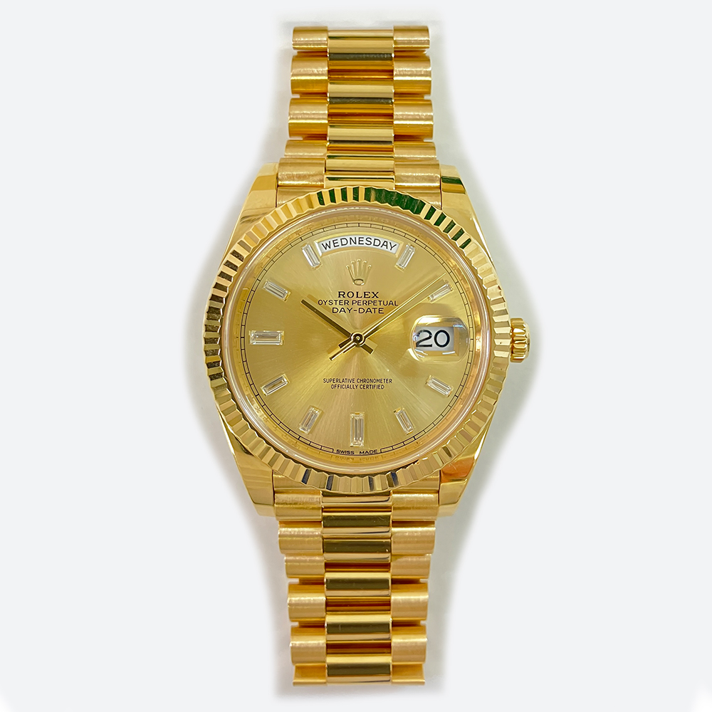 Rolex Day-Date President 40mm 228238-0005 YG Fluted Bezel Champagne Diamond Dial President Bracelet 2015