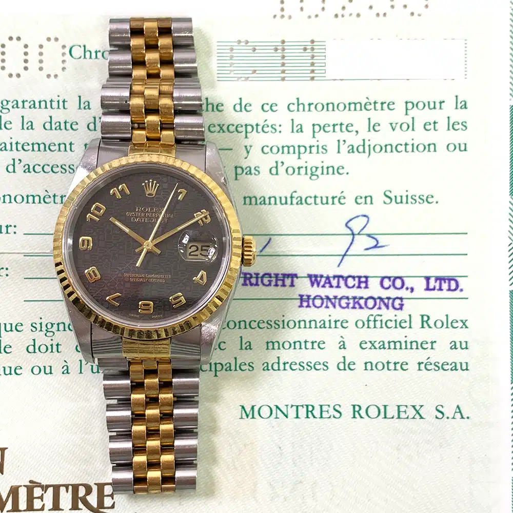 Rolex Datejust 36mm 16233 Jubilee Stainless Steel & Yellow Gold Watch Black Arabic Dial 1992 – image 2