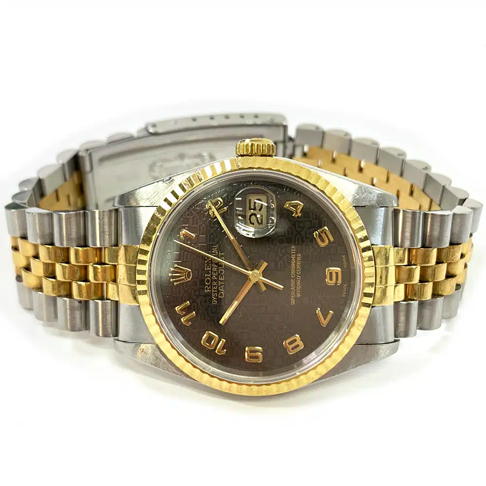 Rolex Datejust 36mm 16233 Jubilee Stainless Steel & Yellow Gold Watch Black Arabic Dial 1992 – image 4