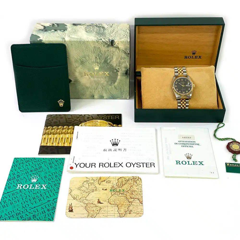 Rolex Datejust 36mm 16233 Jubilee Stainless Steel & Yellow Gold Watch Black Arabic Dial 1992 – image 8