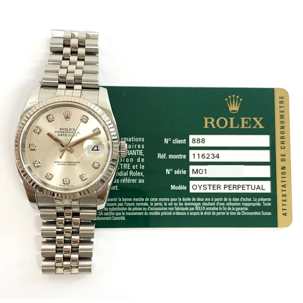 Rolex Datejust 36mm Jubilee 116234G Stainless Steel with Silver Diamond Dial Watch 2007 – image 2