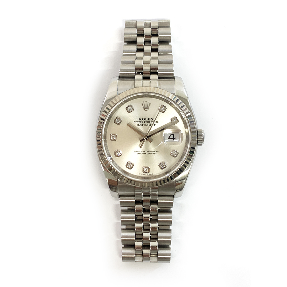 Rolex Datejust 36mm Jubilee 116234G Stainless Steel with Silver Diamond Dial Watch 2007