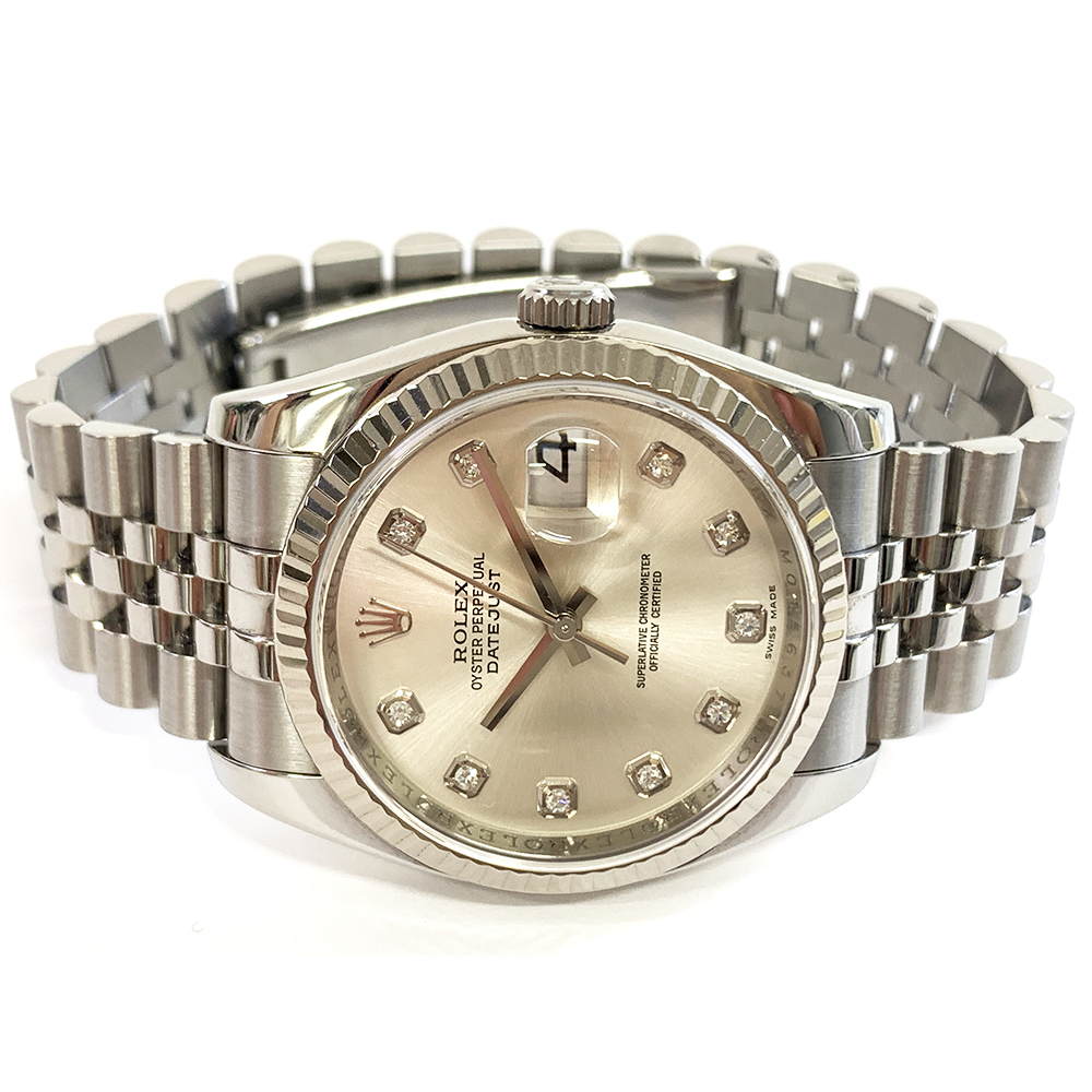 Rolex Datejust 36mm Jubilee 116234G Stainless Steel with Silver Diamond Dial Watch 2007