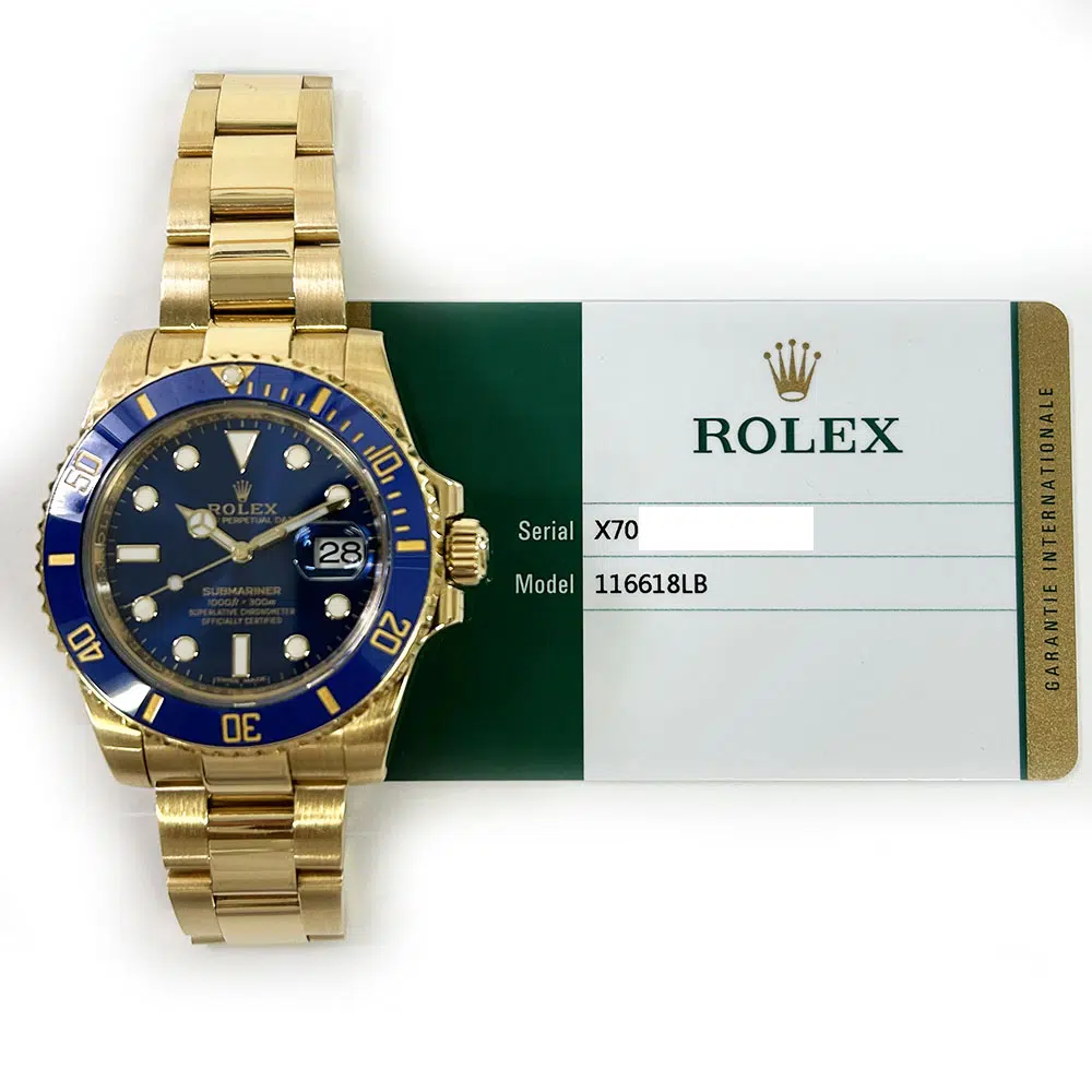 Rolex Submariner Blue Dial 40mm 116618LB  Yellow Gold Oyster Watch 2019 – image 2