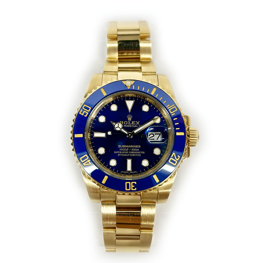 Rolex Submariner Blue Dial 40mm 116618LB Yellow Gold Oyster Watch 2019