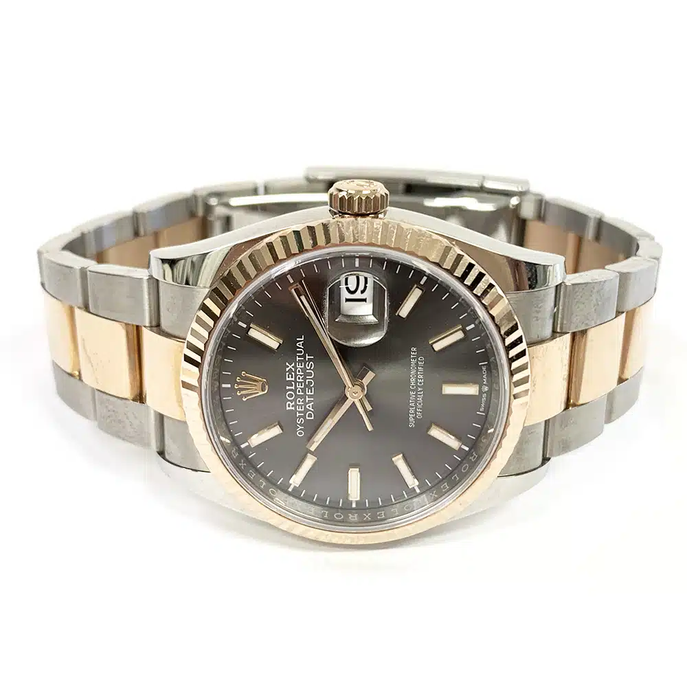 Rolex Steel/Rose Gold Rolesor Datejust 36 Watch 126231 Fluted Bezel Index Dial Oyster Bracelet 2020 – image 4