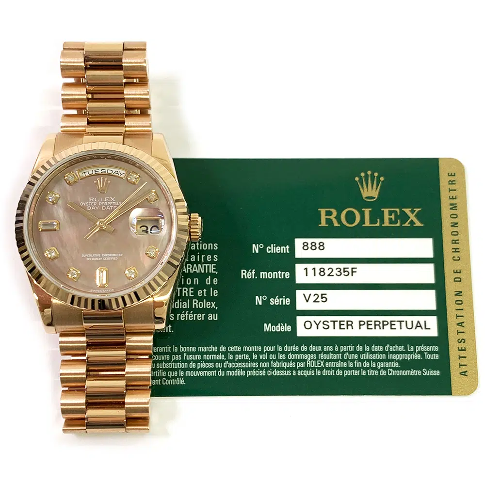 Rolex Day Date 36mm 118235F President Rose Gold Watch Black MOP Diamond Dial MINT 2010 – image 2