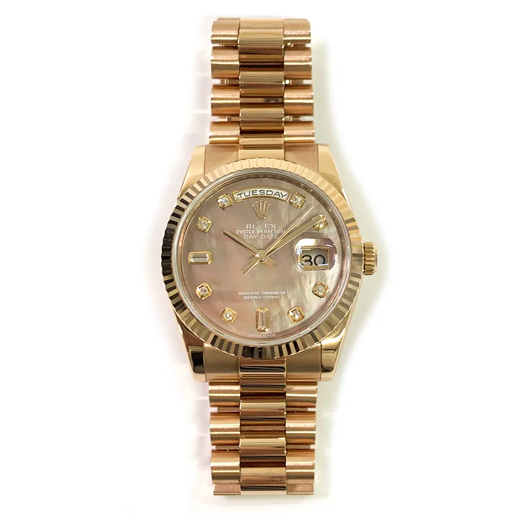Rolex Day Date 36mm 118235F President Rose Gold Watch Black MOP Diamond Dial MINT 2010
