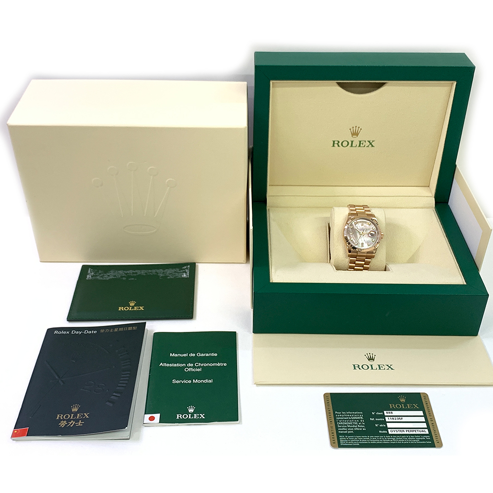 Rolex Day Date 36mm 118235F President Rose Gold Watch Black MOP Diamond Dial MINT 2010