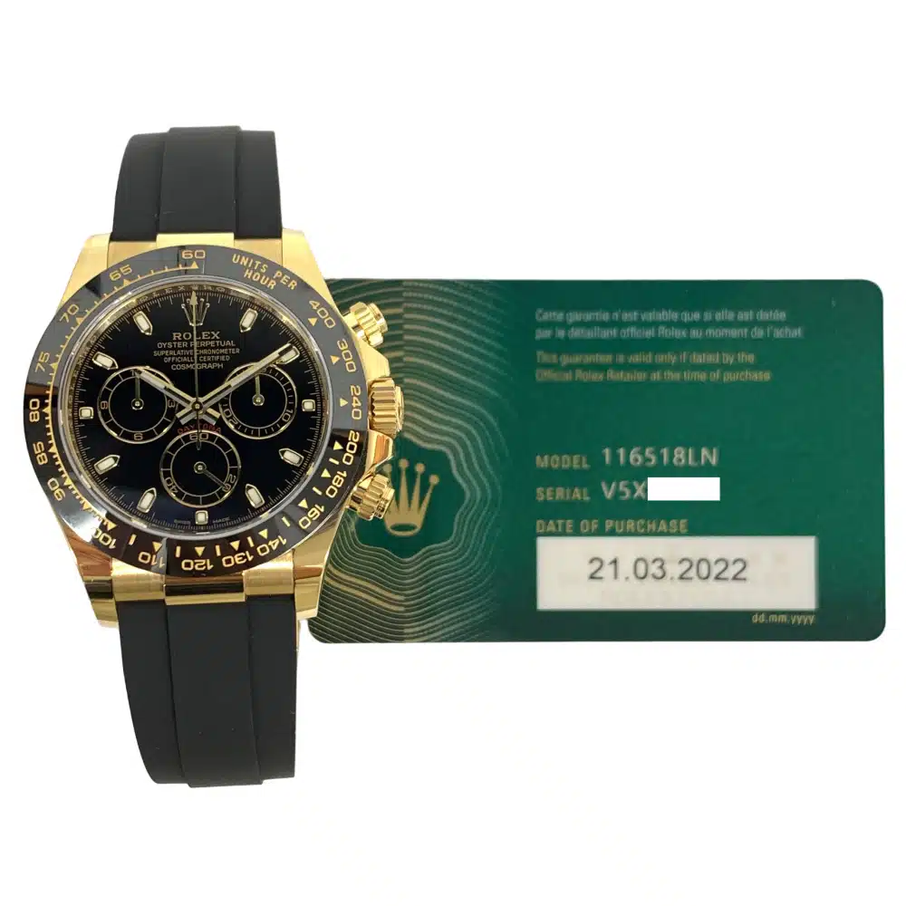Rolex Cosmograph Daytona Black Dial 40mm 116518LN Yellow Gold with Black Rubber Men's Watch 2022 – image 2
