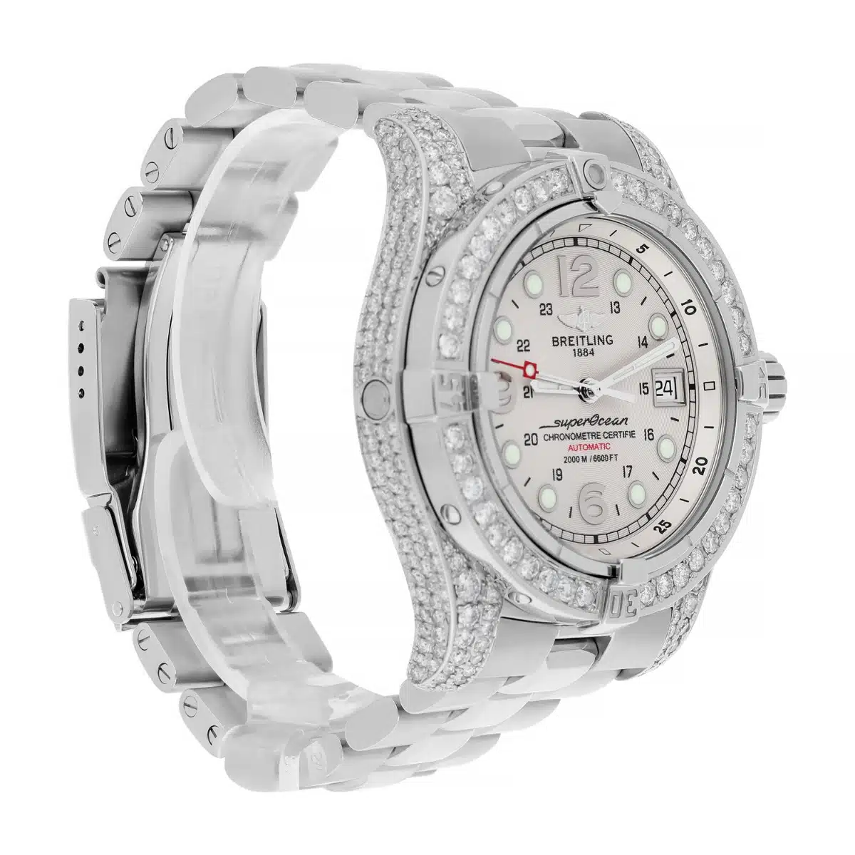 Breitling Super Ocean Mens 44mm Custom Diamond Stainless Steel Watch A44360 – image 7