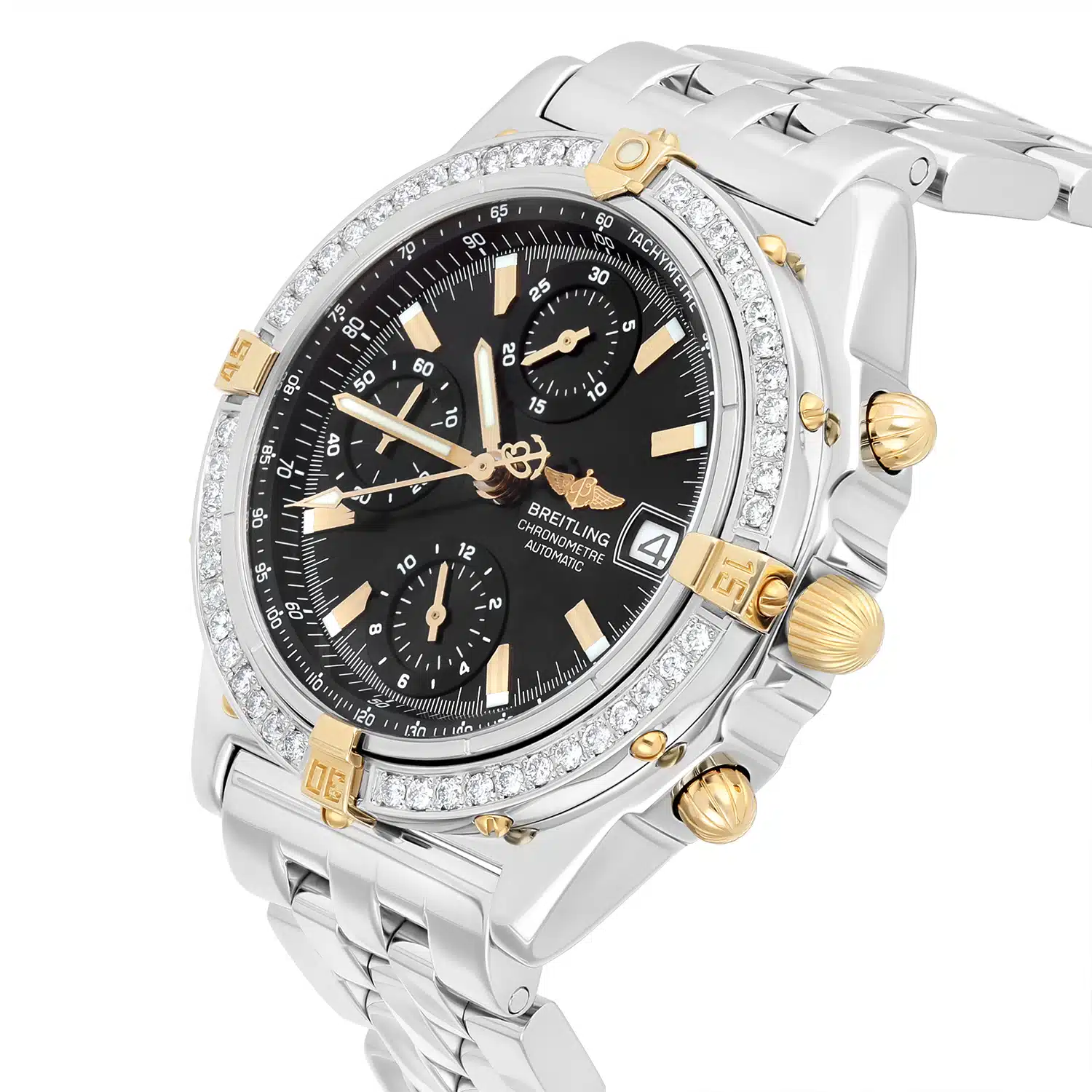 Breitling Chronomat Black Dial 39MM Steel & 18K Yellow Gold B13352 Diamond Bezel – image 5