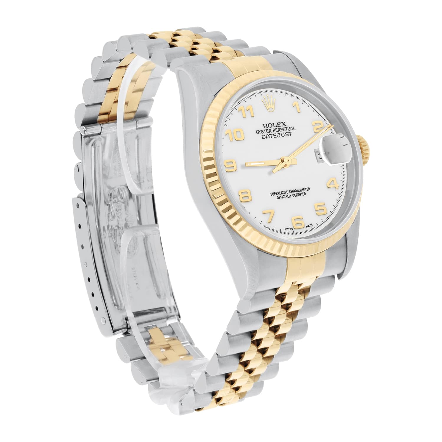 Rolex Datejust 36mm Two Tone White Arabic Dial Jubilee 16233 Circa 2000