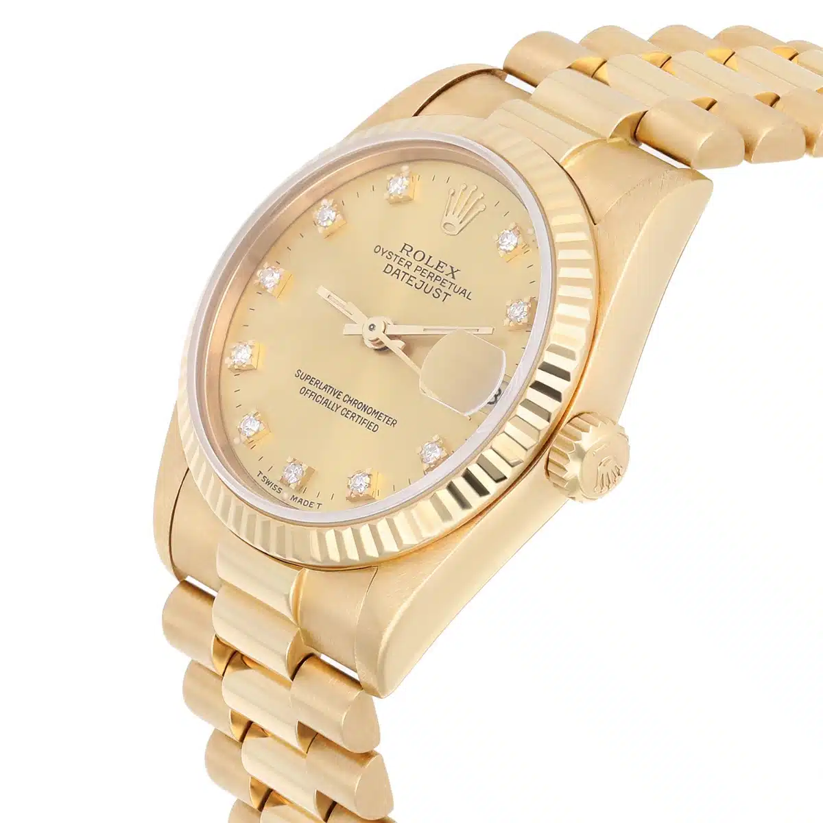 Rolex 31mm 18kt Gold Datejust Presidential Champagne Diamond Dial Midsize 68278 – image 2