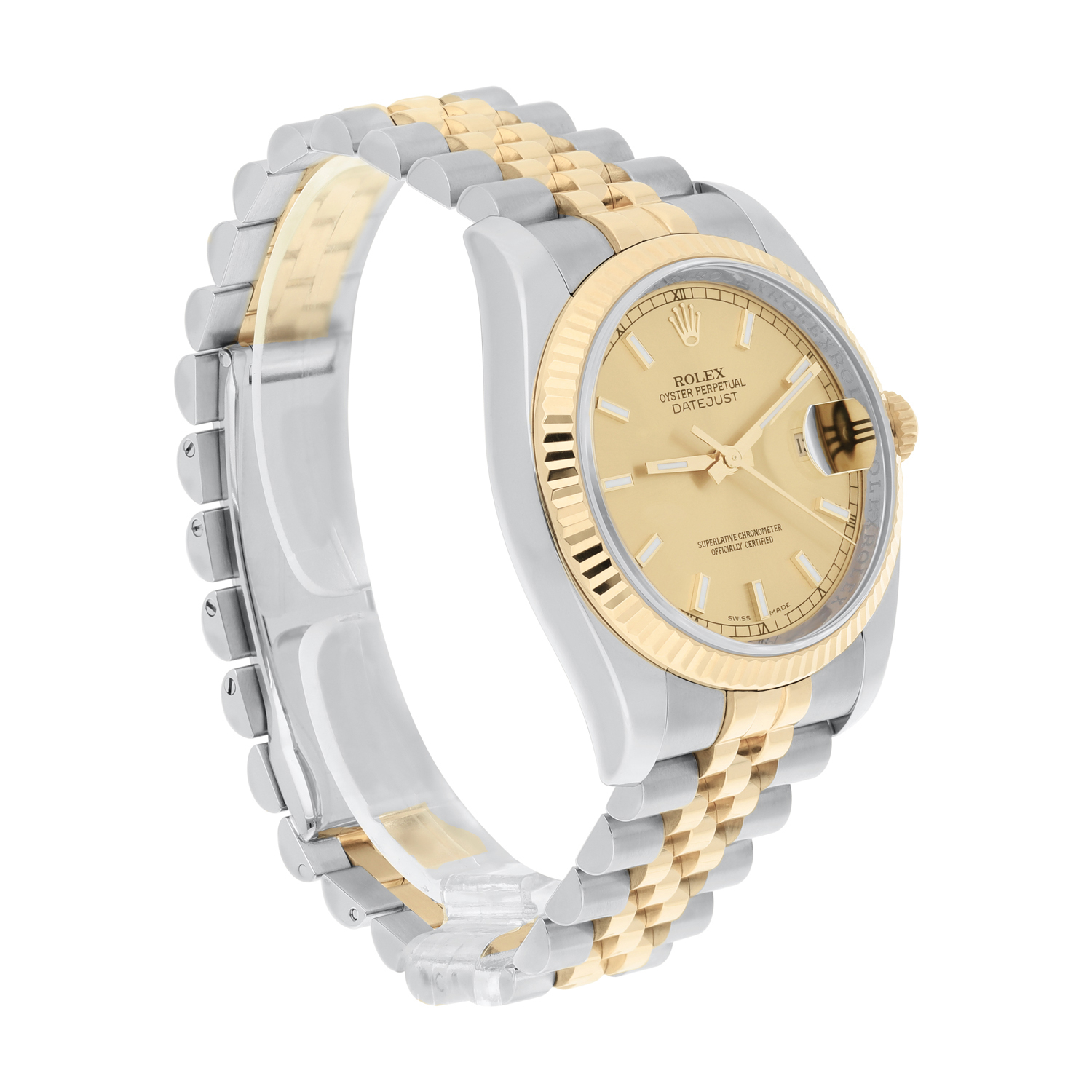 Rolex Datejust 36 Gold and Steel 116233-0151 Watch Champagne Index Dial Jubilee Watch