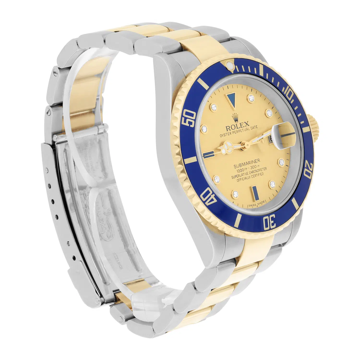 Rolex Submariner Date 18k Yellow Gold/Steel Serti Gold Diamond Dial Mens Watch 16613 – image 5