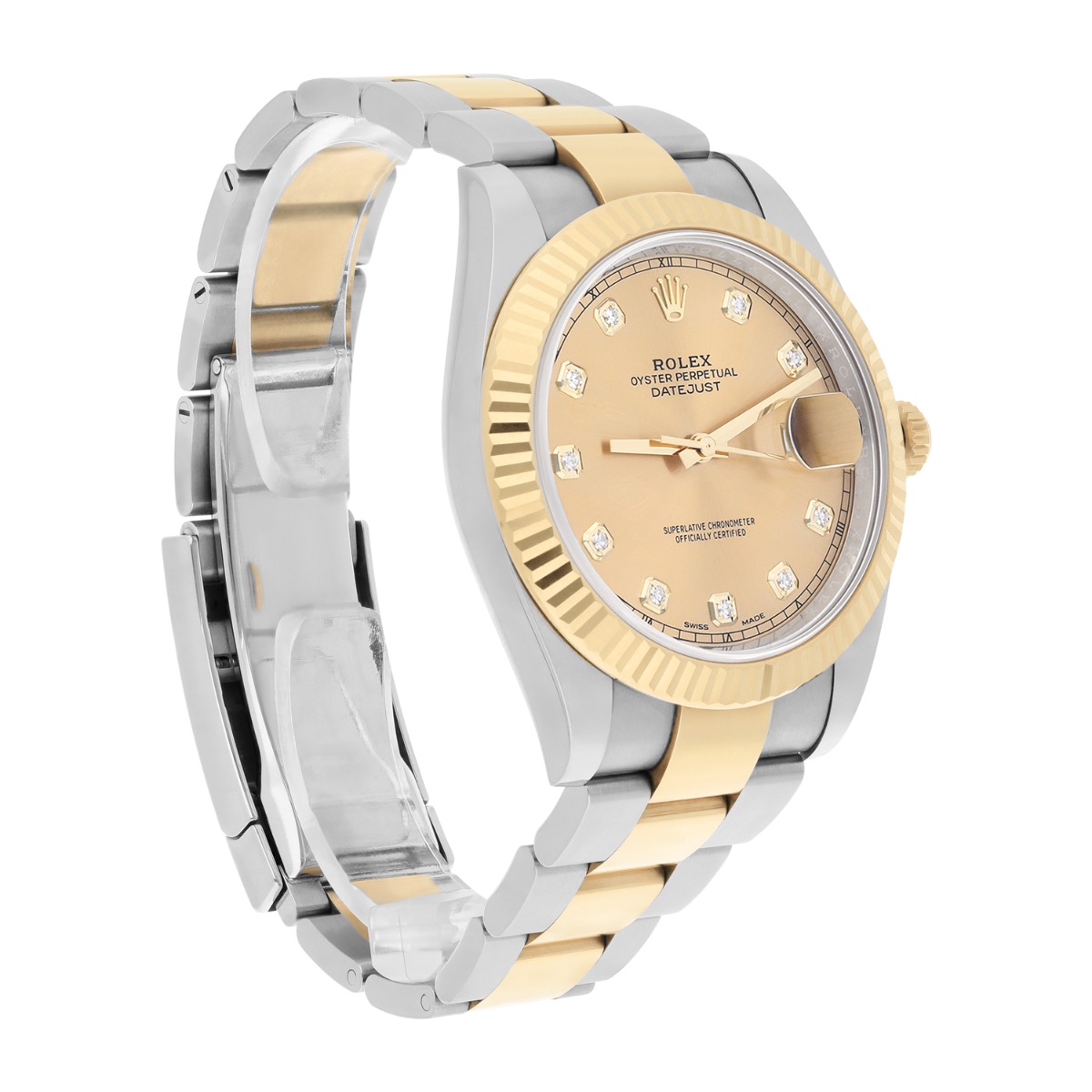 Rolex Datejust 41 Factory Champagne Diamond Dial 2tone Watch Oyster Band 126333