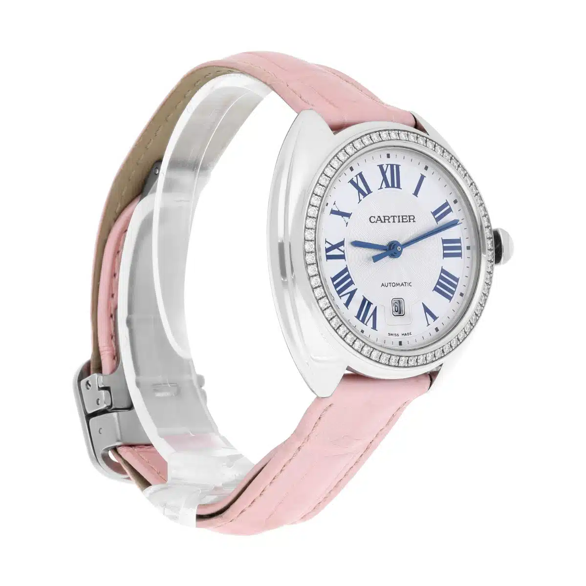 Cartier Clé de Cartier 31mm Silver Guilloche Dial Diamond Bezel Steel Watch W4CL0005 – image 7