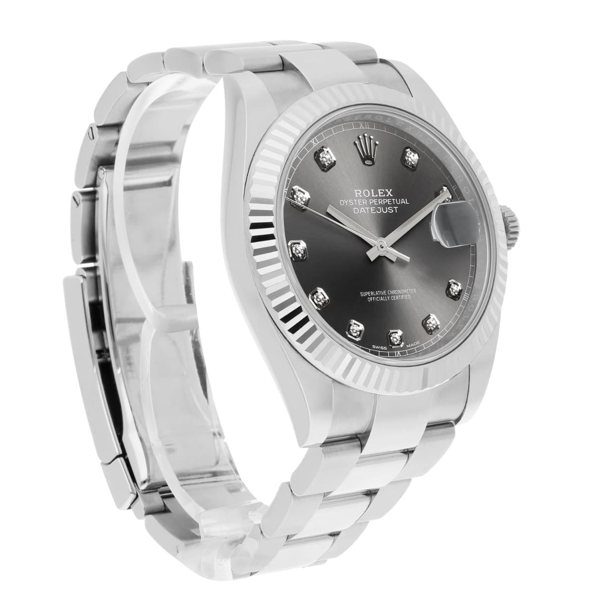 Rolex Datejust 41mm Stainless Steel Watch 126334 Fluted Slate Grey Diamond Dial