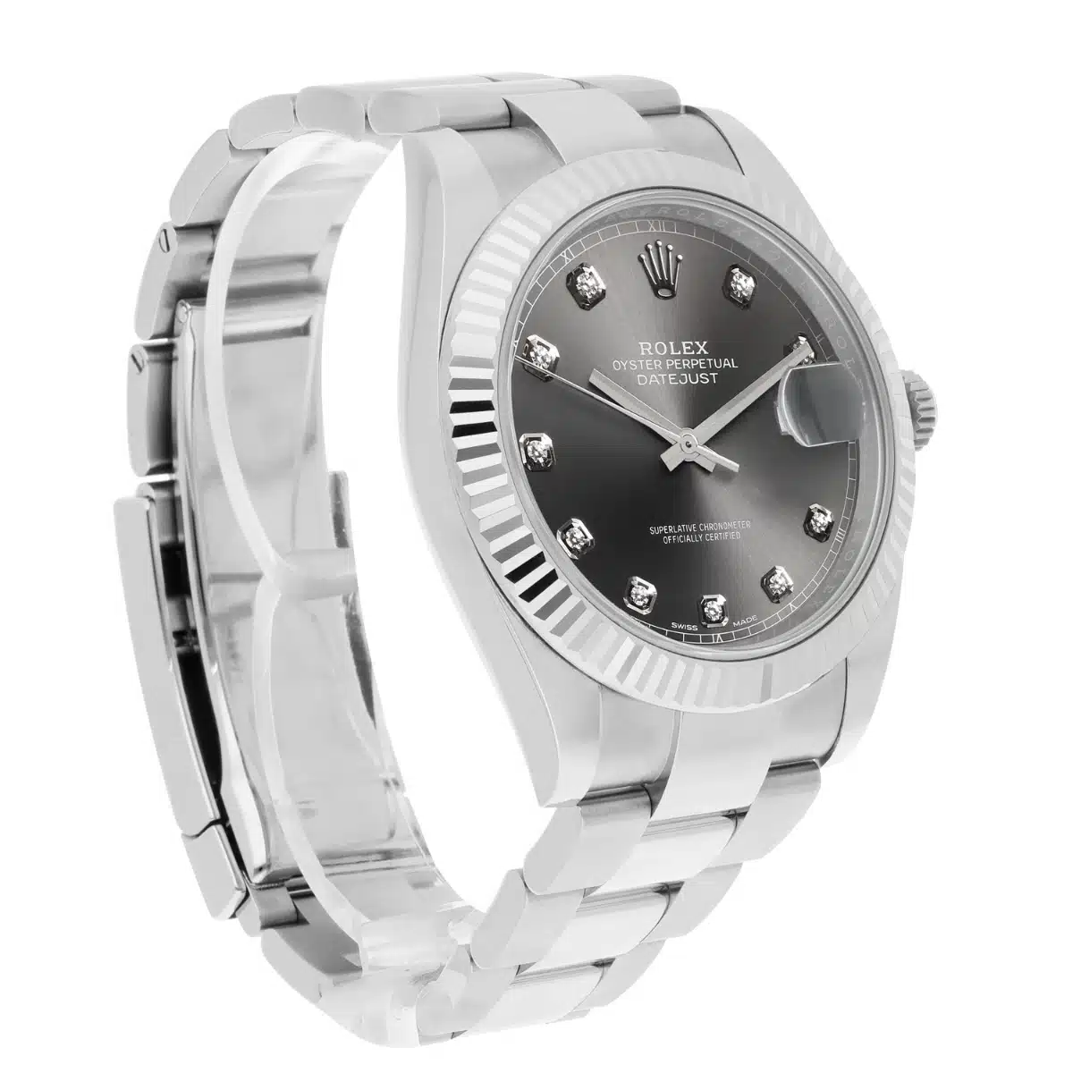 Rolex Datejust 41mm Stainless Steel Watch 126334 Fluted Slate Grey Diamond Dial – image 7