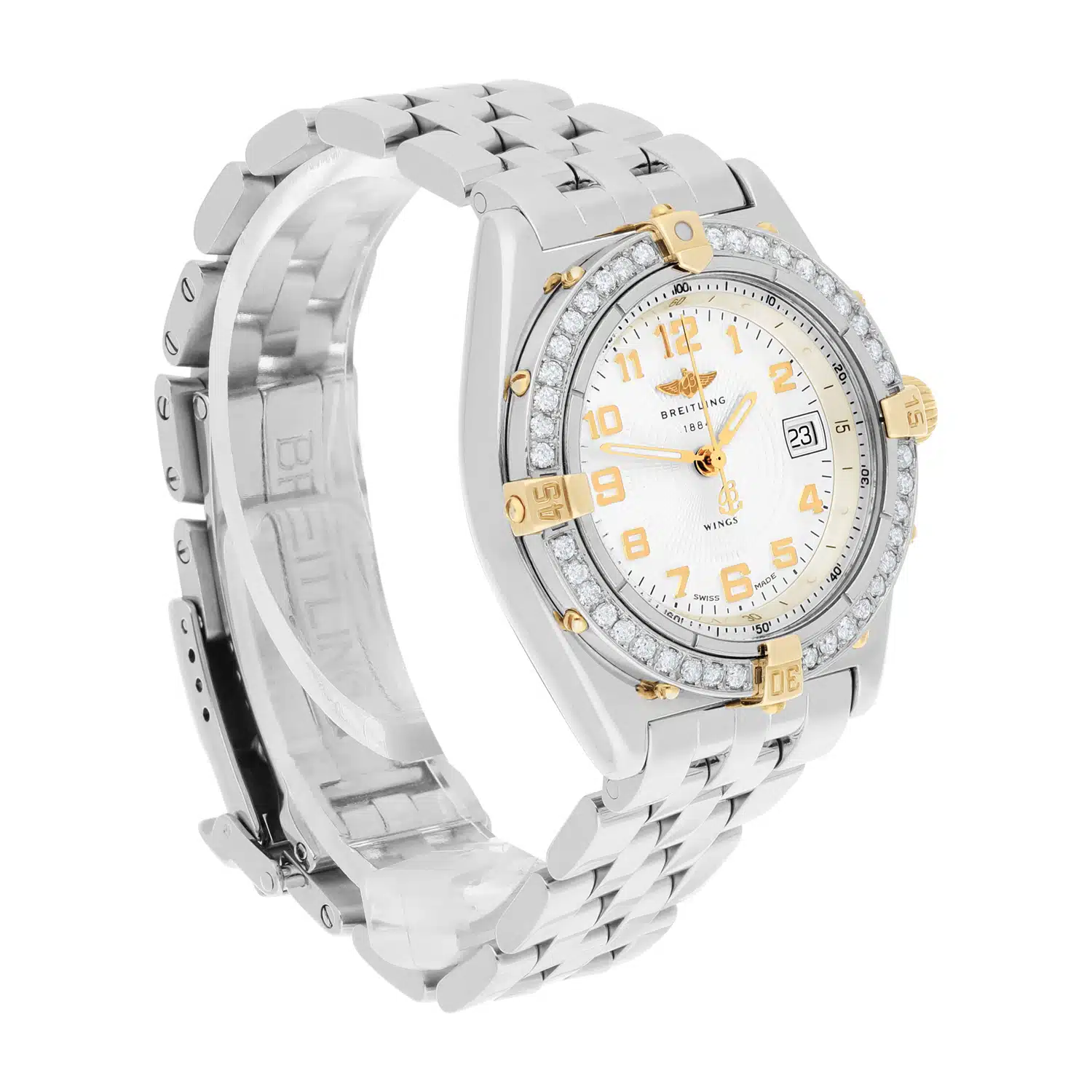 Breitling Wings Lady Two-Tone 18k Yellow Gold Steel Ivory 31mm B67050 Diamond Bezel – image 6