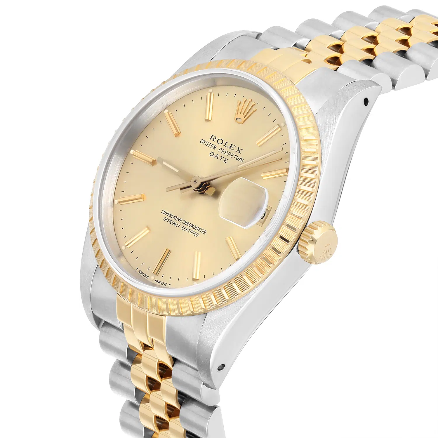 Rolex Date 15223 Steel Yellow Gold Watch Engine Turned Bezel Champagne Dial 1991 – image 5