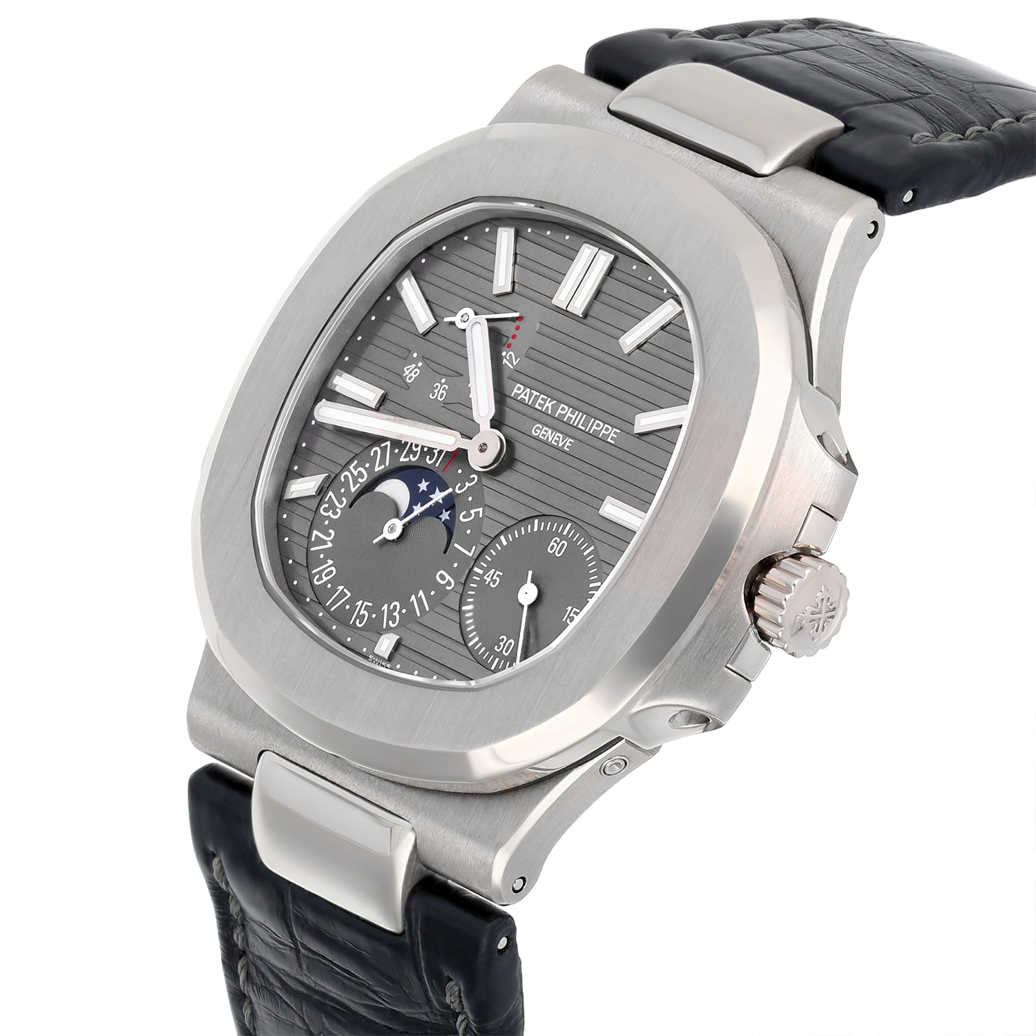 Patek Philippe Nautilus 5712G-001 Moonphase White Gold Mens Watch Grey Dial