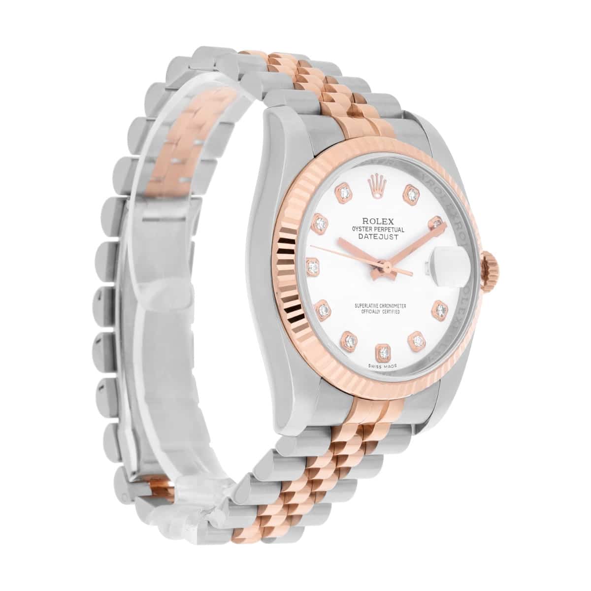 Rolex Datejust 36mm 116231-0060 White Diamond Dial Rose Gold & Stainless Steel Watch