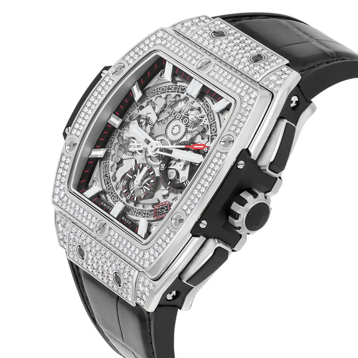 Hublot Spirit of Big Bang Titanium Pave 42mm Watch 641.NX.0173.LR.1704 Skeleton Dial, Black Leather Strap – image 3